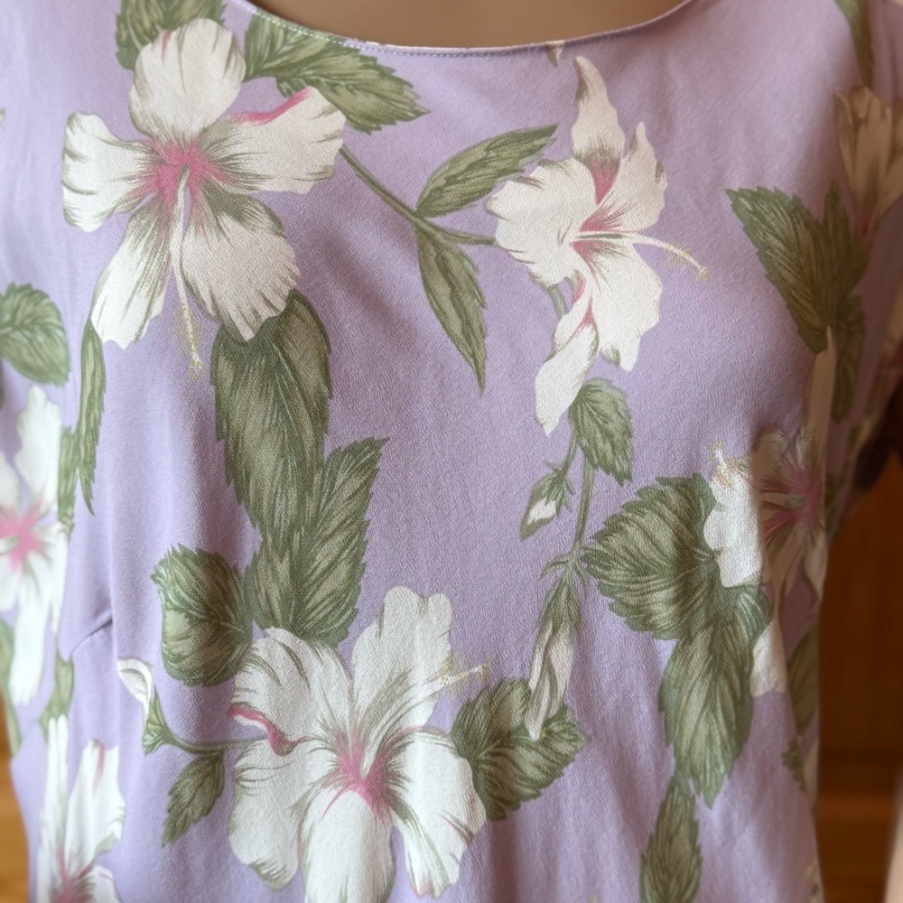 Vintage Kaua’iana Hawaiian Maxi Dress XL Tropical Floral Rayon Handkerchief Hem - Picture 6 of 15